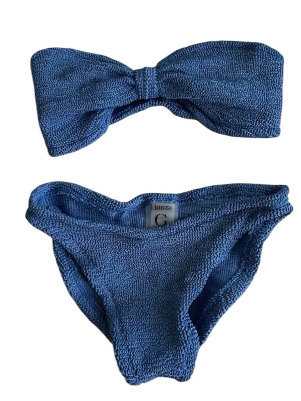 Hunza G Jean Bandeau Bikini Set Metallic Denim Blue OS